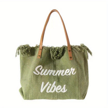 Bolso de playa, bolso de vacaciones, bolso bohemio de lona tejida, bolso étnico sencillo