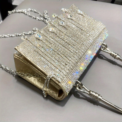 Bolso de cadena con diseño de diamantes de imitación, elegante bolso de fiesta con estrella y diamantes, bolso de mano tipo clutch para mujer, lujoso bolso hueco femenino