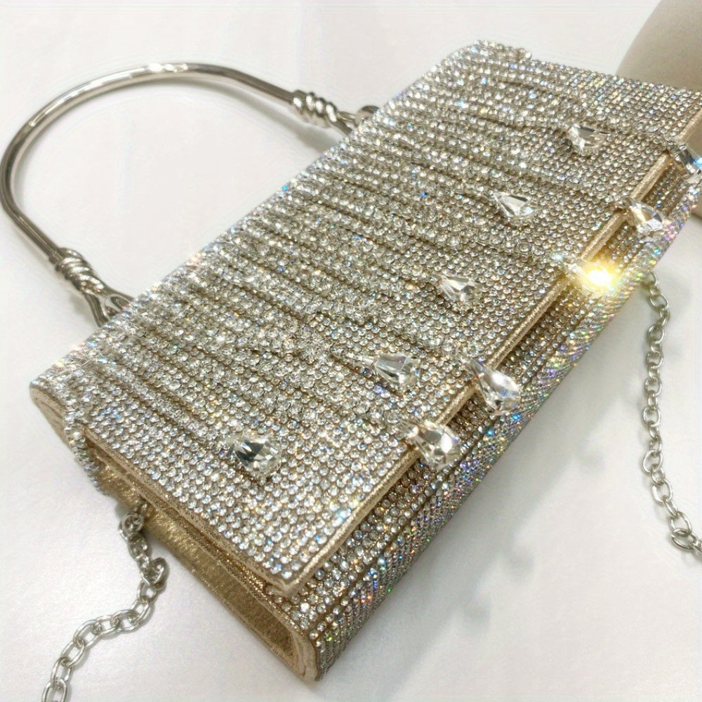 Bolso de cadena con diseño de diamantes de imitación, elegante bolso de fiesta con estrella y diamantes, bolso de mano tipo clutch para mujer, lujoso bolso hueco femenino