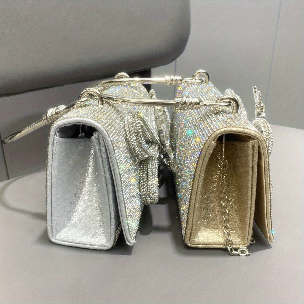 Bolso de cadena con diseño de diamantes de imitación, elegante bolso de fiesta con estrella y diamantes, bolso de mano tipo clutch para mujer, lujoso bolso hueco femenino