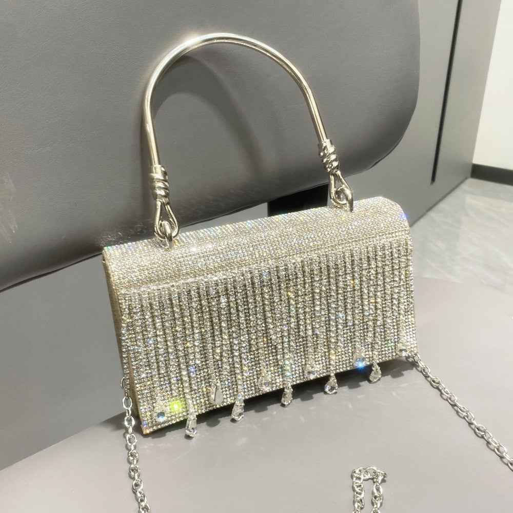 Bolso de cadena con diseño de diamantes de imitación, elegante bolso de fiesta con estrella y diamantes, bolso de mano tipo clutch para mujer, lujoso bolso hueco femenino