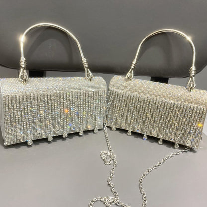 Bolso de cadena con diseño de diamantes de imitación, elegante bolso de fiesta con estrella y diamantes, bolso de mano tipo clutch para mujer, lujoso bolso hueco femenino