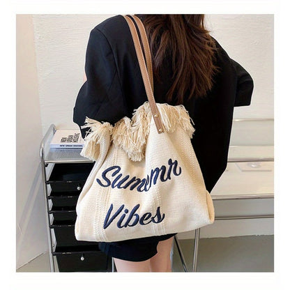 Bolso de playa, bolso de vacaciones, bolso bohemio de lona tejida, bolso étnico sencillo