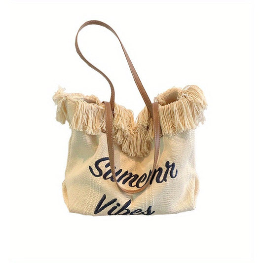 Bolso de playa, bolso de vacaciones, bolso bohemio de lona tejida, bolso étnico sencillo