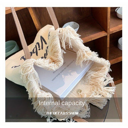 Bolso de playa, bolso de vacaciones, bolso bohemio de lona tejida, bolso étnico sencillo