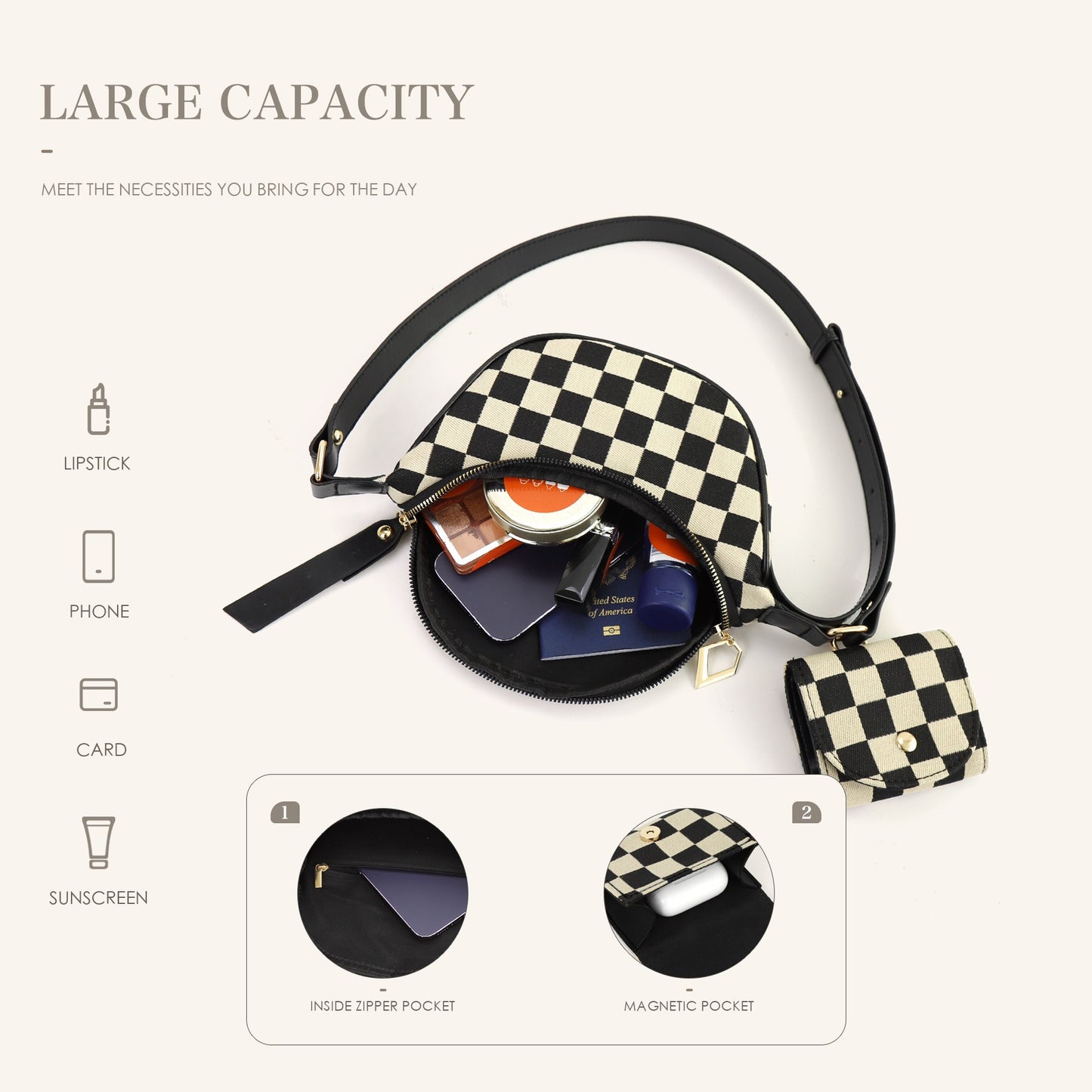 Small Crossbody Versatile Checkerboard Chest Bag – Fashion Plaid Waist Bag, Stylish Messenger Bag & Fanny Pack for Everyday Use