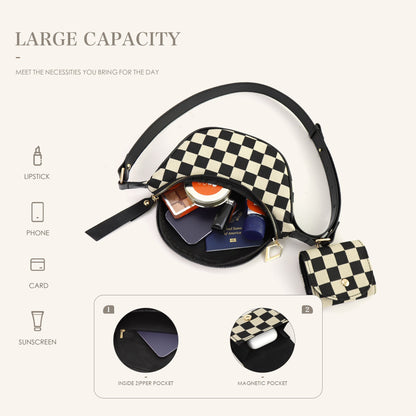 Small Crossbody Versatile Checkerboard Chest Bag – Fashion Plaid Waist Bag, Stylish Messenger Bag & Fanny Pack for Everyday Use