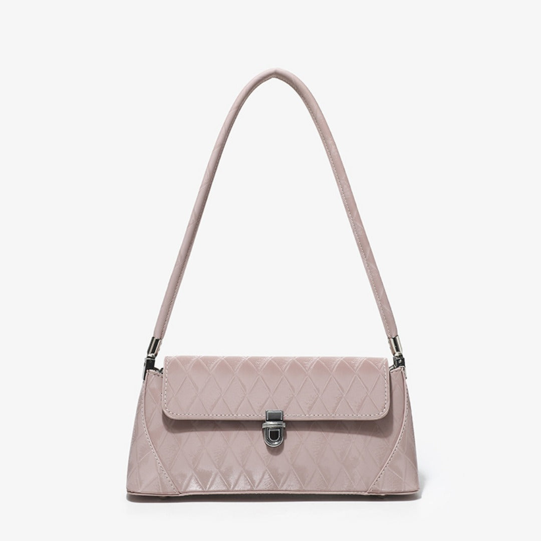 Bolso pequeño de hombro, bolso baguette rosa para llevar al hombro, bolso tote versátil con diseño de diamantes, bolso de hombro sencillo 