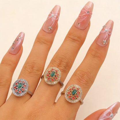 Luxury Oval Zircon Inlaid Ring French Vintage Elegant Dainty Index Finger Ring