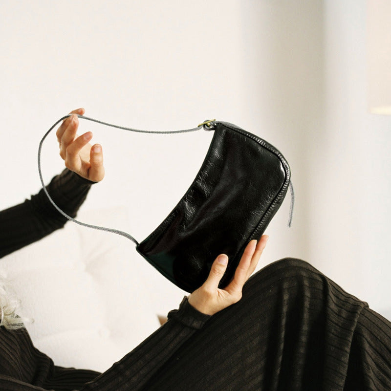 Bolso baguette de hombro, bolso bandolera de moda, bolso de hombro sencillo y versátil para mujer, bolso hobo de piel encerada para mujer