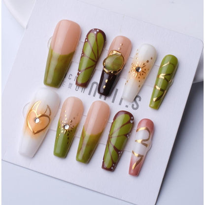 1073 Uñas postizas reutilizables hechas a mano para decoración de uñas