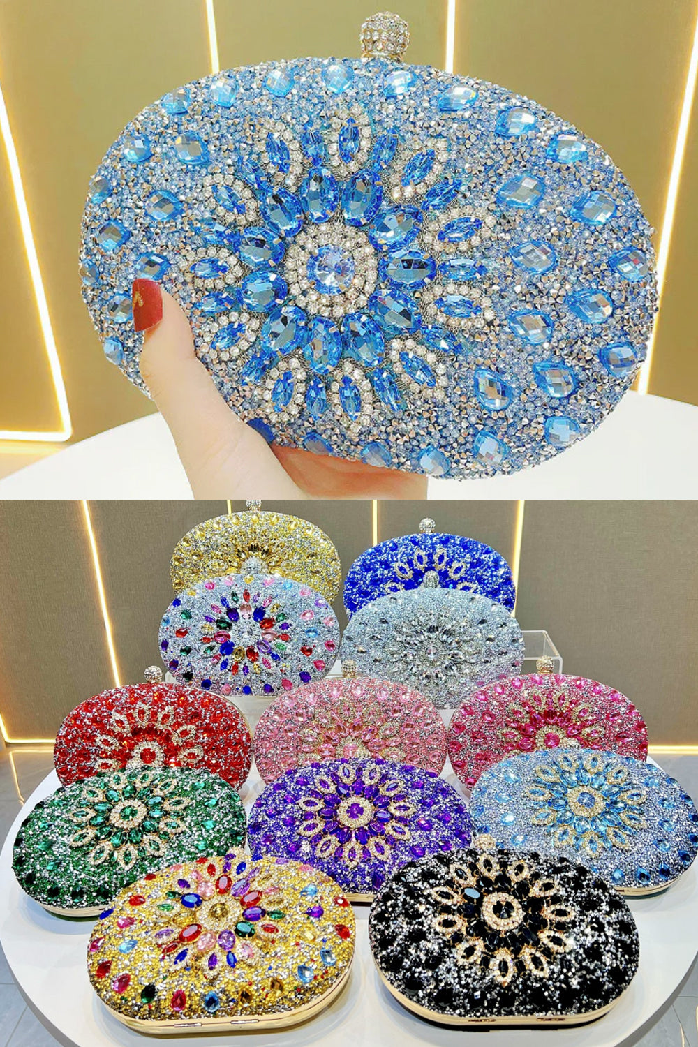 Clutch Purses for Women Evening Bag Nude Purse Luxury Handbag Bride Wallet Glitter Multicolor Rhinestone Bags   M4669-285W117