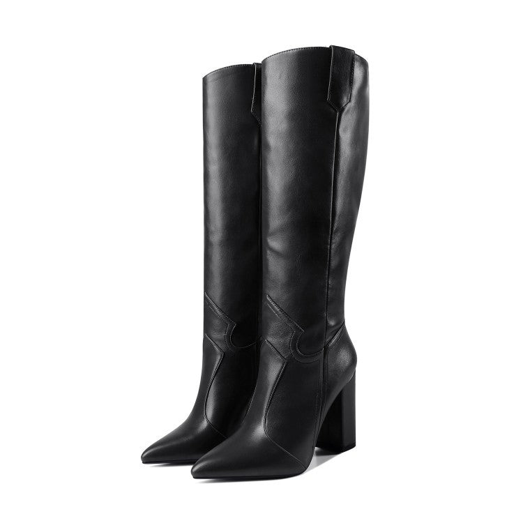 Knee High Boots Women High Heel Casual Shoes Pointed Toe Solid Color Autumn Winter Western Boots Women
