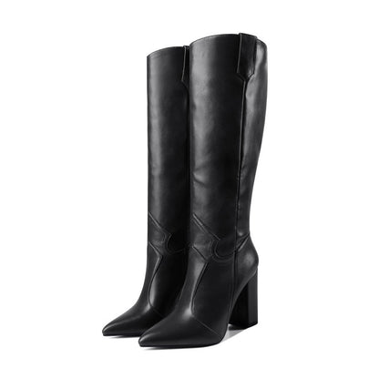 Knee High Boots Women High Heel Casual Shoes Pointed Toe Solid Color Autumn Winter Western Boots Women