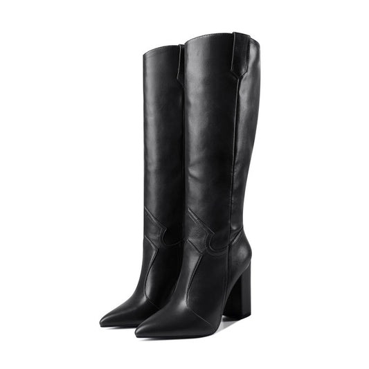 Knee High Boots Women High Heel Casual Shoes Pointed Toe Solid Color Autumn Winter Western Boots Women