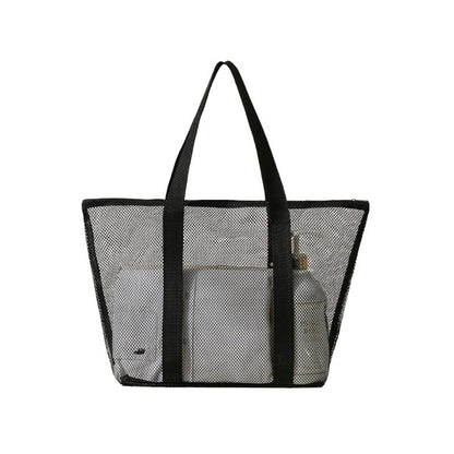 Mesh Shower Tote Bag, Portable Beach Bag, Summer Travel Large Capacity Portable Mesh Tote Bag, Foldable Wash and Makeup bag large