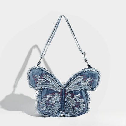 Design washed denim bag, butterfly shaped bag, punk denim bag, shoulder bag, backpack purse for women