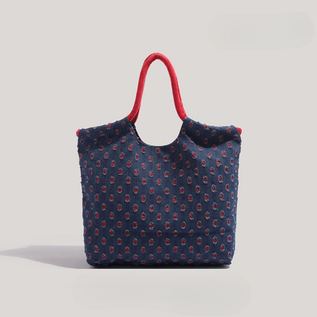 Bolso tote retro de mezclilla, bolso de hombro de gran capacidad, bolso tote versátil y bonito para mujer 