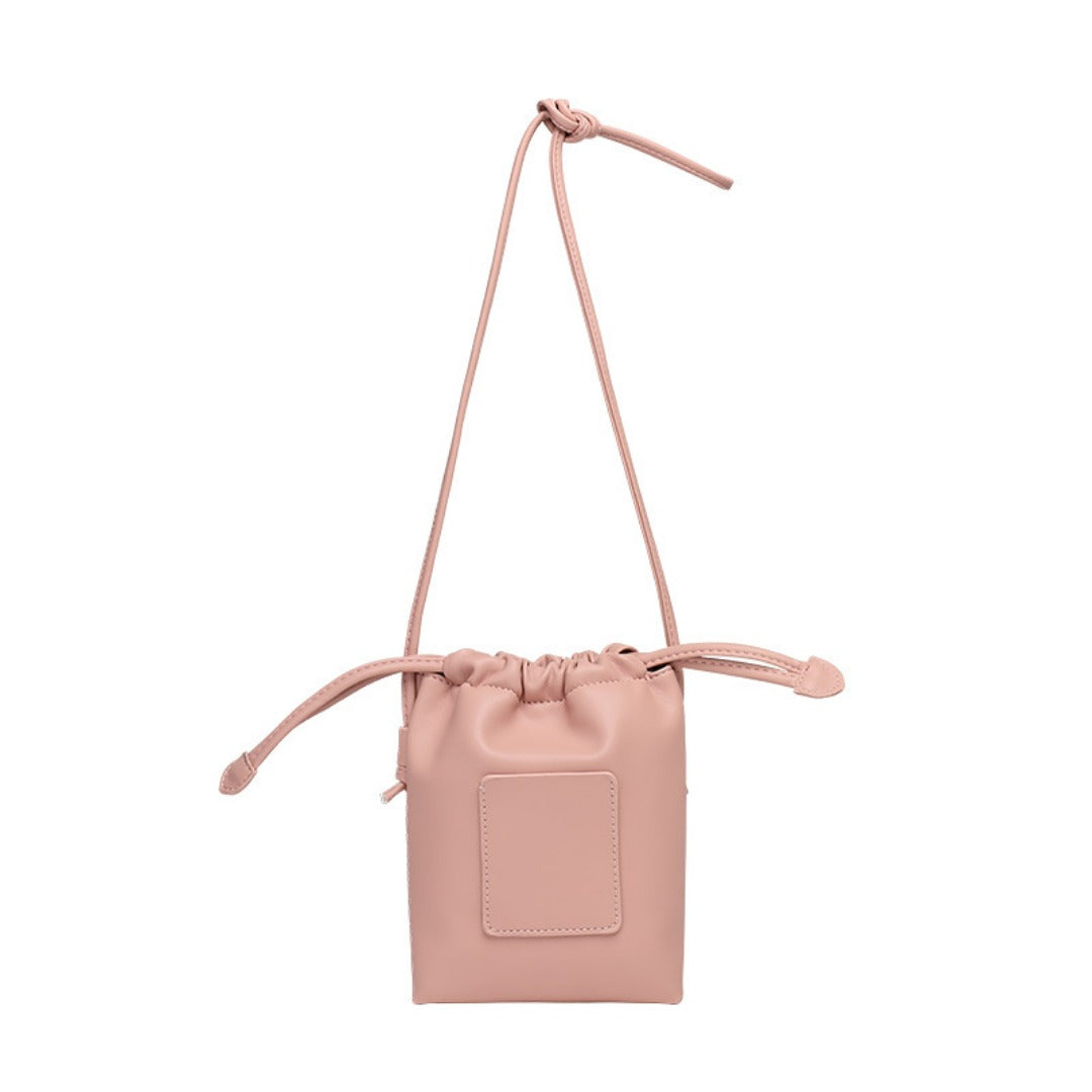 Soft PU Cute Mini Mobile Phone Bag - Fashionable Pleated Shoulder Women's Bag, Simple Drawstring Crossbody Small Square Bag