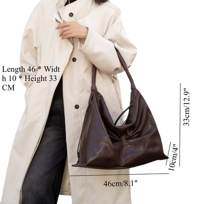 Genuine leather cowhide large hobo bag, real leather commuter women's bag, fashionable pleated shoulder bag, hobo bag for women