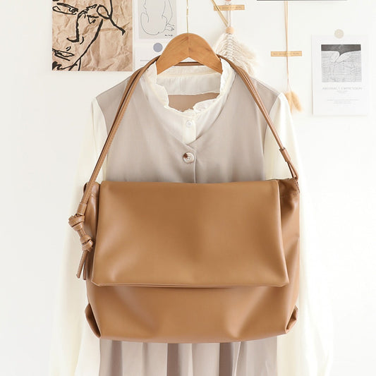 Bolso bandolera informal de un solo hombro – Bolso de hombro de piel suave con textura retro para mujer, bolso tote portátil y versátil con tapa abatible 