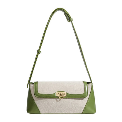 Small shoulder bag, design retro contrasting French underarm bag, versatile canvas portable shoulder bag, Crossbody baguette bag