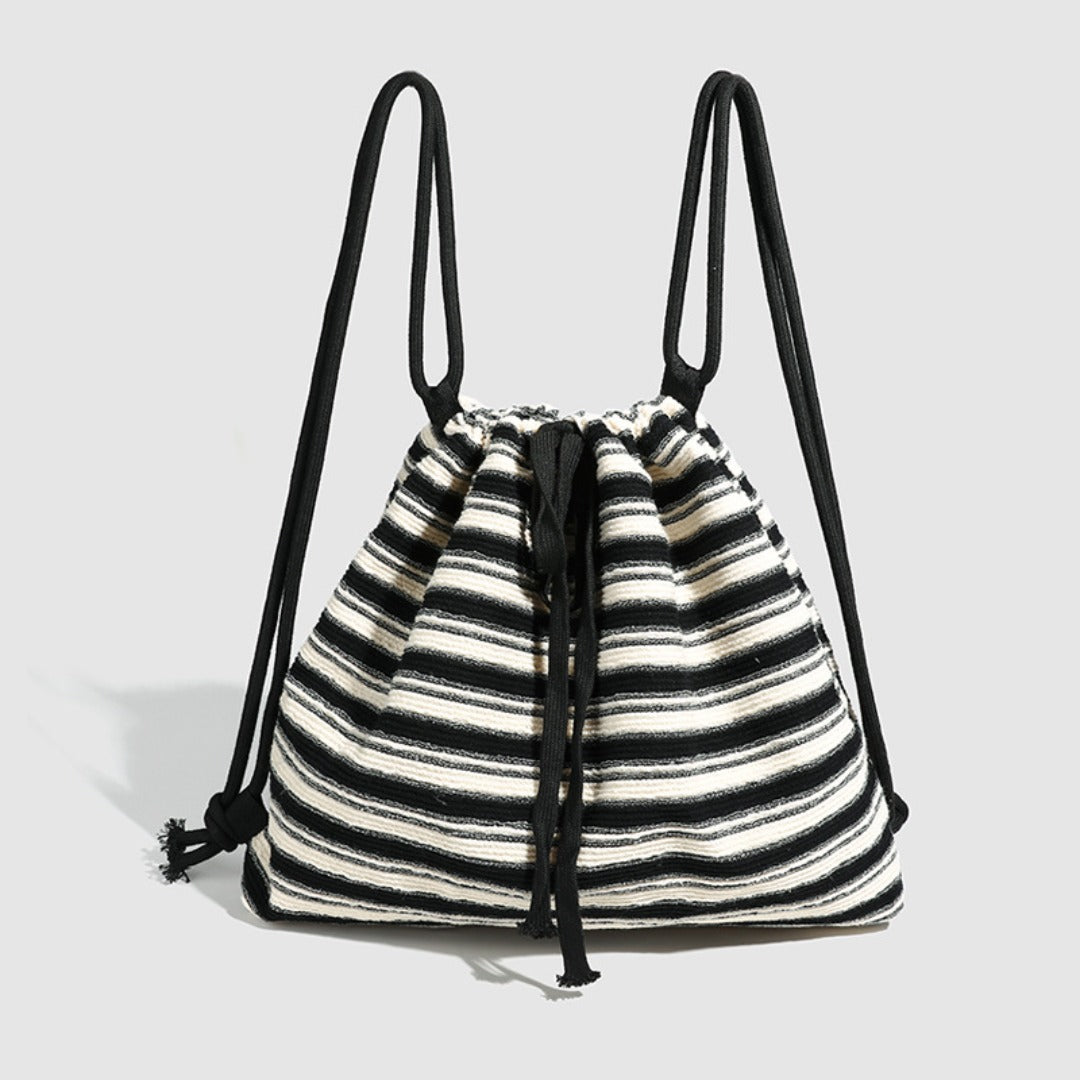 Mochila bandolera de gran capacidad para mujer, estilo urbano, con correa ajustable, estilo versátil y tejida a la moda. Mochila a rayas blancas y negras para mujer. 