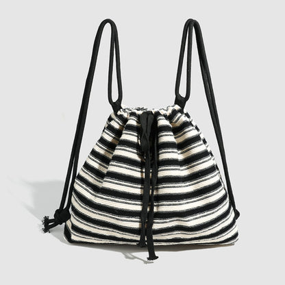 Mochila bandolera de gran capacidad para mujer, estilo urbano, con correa ajustable, estilo versátil y tejida a la moda. Mochila a rayas blancas y negras para mujer. 