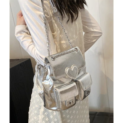 Mochila de mujer con estampado de corazones, mochila versátil con cadena, bolso pequeño de viaje a la moda para mujer 