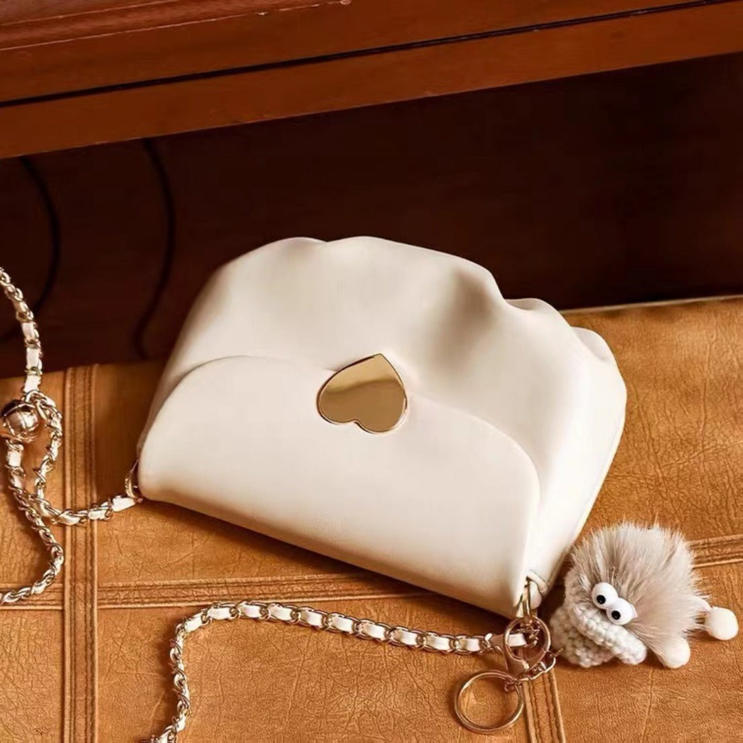 Elegante bolso bandolera pequeño blanco para mujer - Bolso de hombro sencillo y versátil con diseño de nube y cadena 