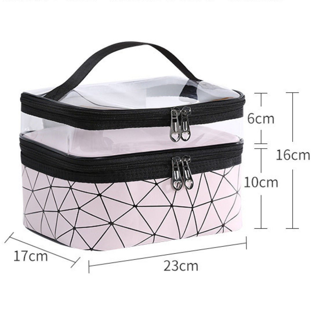 Multifunctional double-layer cosmetic bag, transparent storage bag, travel portable tote bag, large-capacity waterproof toilet bag