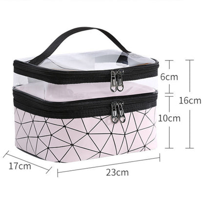Multifunctional double-layer cosmetic bag, transparent storage bag, travel portable tote bag, large-capacity waterproof toilet bag