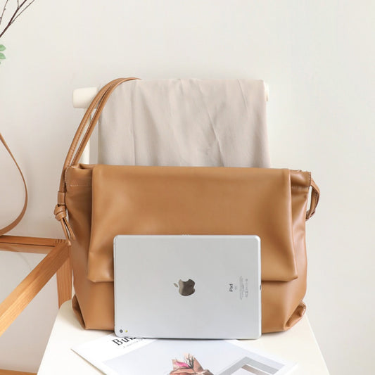 Bolso bandolera informal de un solo hombro – Bolso de hombro de piel suave con textura retro para mujer, bolso tote portátil y versátil con tapa abatible 