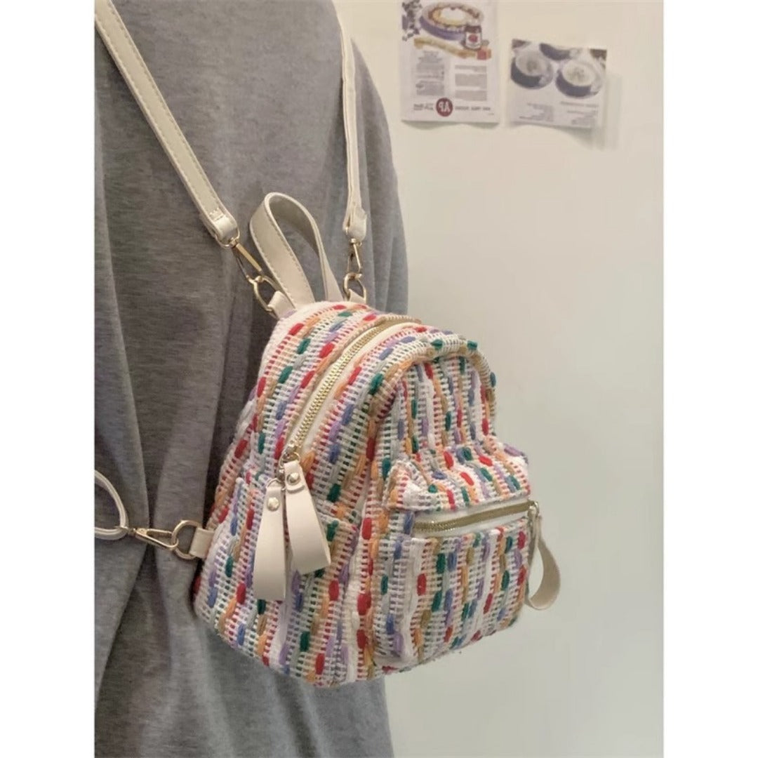 Mochila Mini de Punto Arcoíris – Mochila elegante para viajes de primavera y verano, mochila mini a la moda para uso diario 
