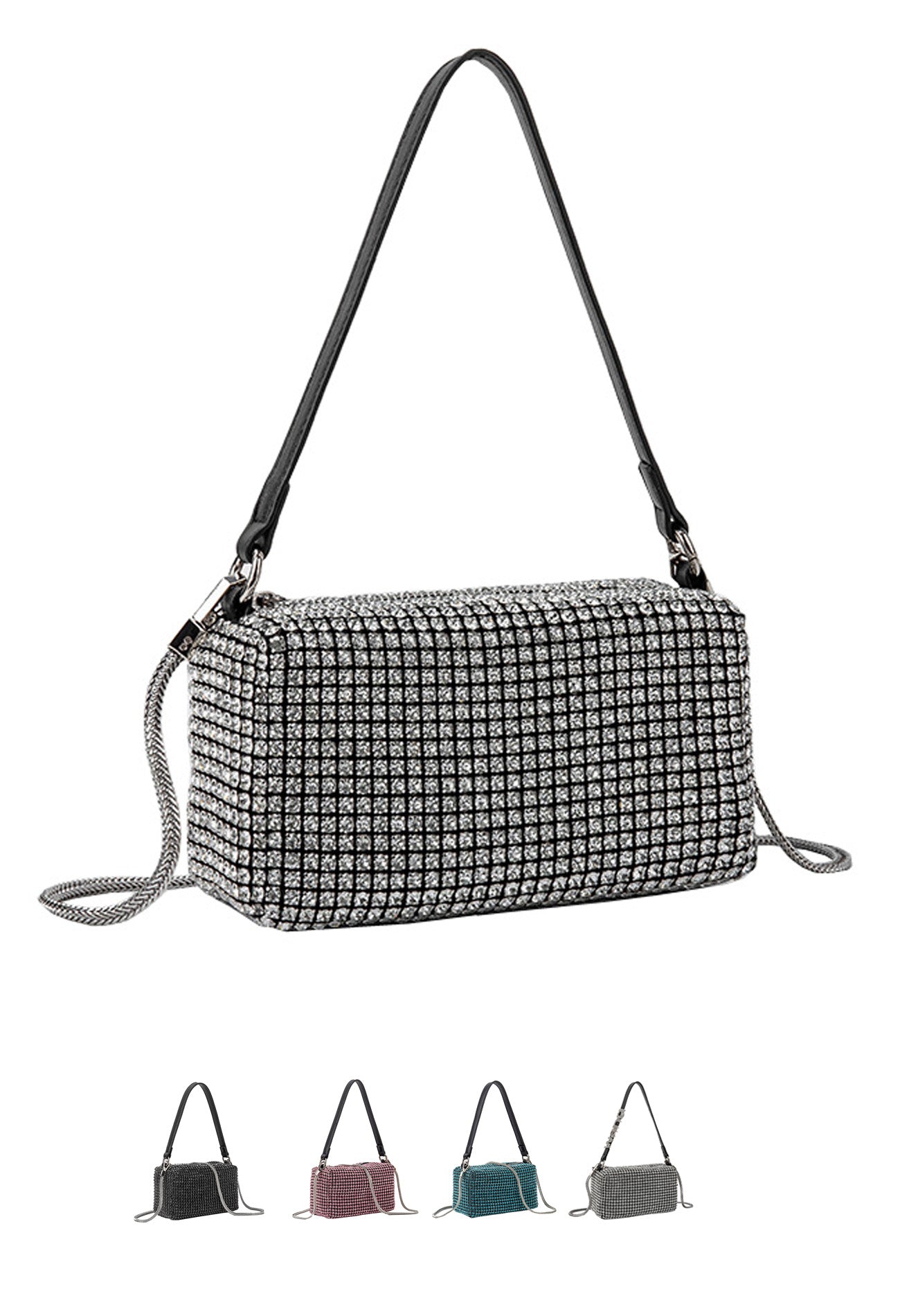 Bolso bandolera de noche con cadena y pedrería