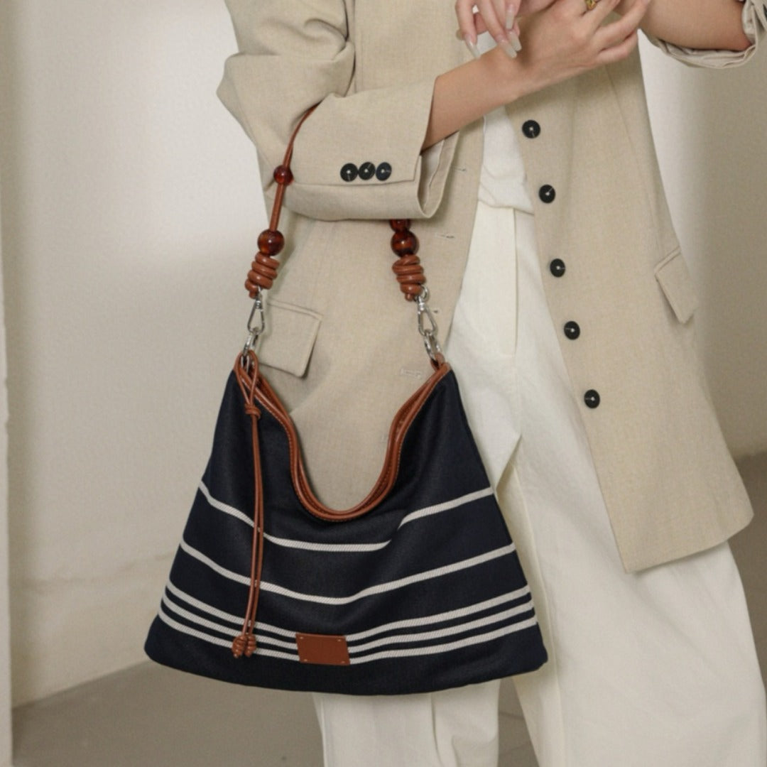 Bolso hobo de piel a juego con rayas negras, bolso de hombro hobo para mujer, gran capacidad, bolso de hombro