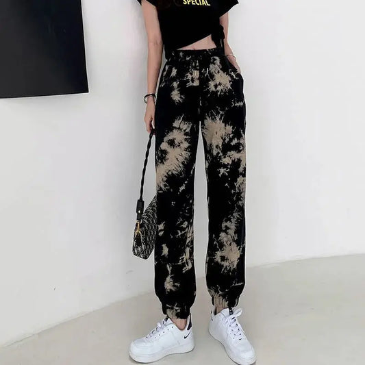 Women's Clothing Printing Loose Elastic Waist Lacing Comfortable Spring Summer Thin Straight Pockets Casual Harem Pants