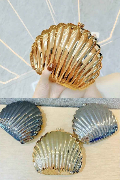 Clutch acrílico con conchas brillantes para mujer: bolso de noche metálico para fiestas y bailes de graduación.