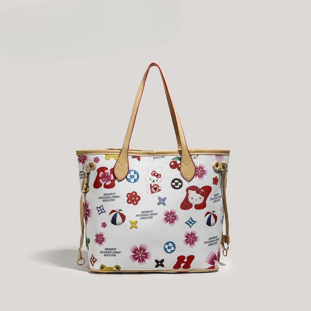 Bolso tote grande y bonito, bolso versátil con diseño de dibujos animados para mujer, bolso de mano con asa superior 