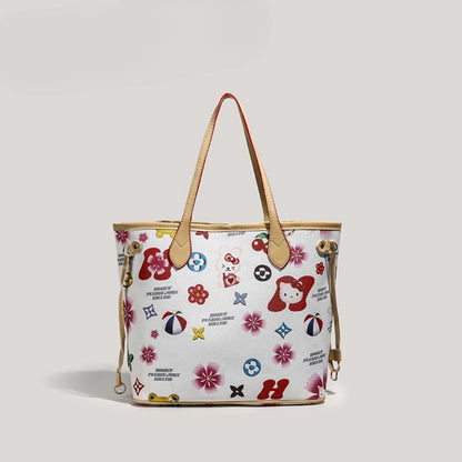 Bolso tote grande y bonito, bolso versátil con diseño de dibujos animados para mujer, bolso de mano con asa superior 