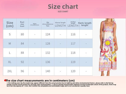 Summer Women's Casual Long Dress Suspender Printed High Waist Sleeveless Pendulum Dress