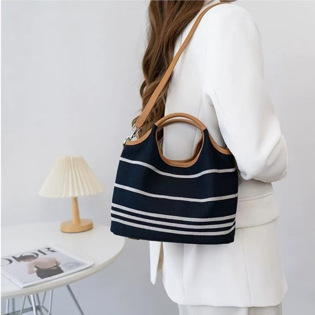 Bolso tipo cubo de lona de diseño, bolso tote de gran capacidad con contraste, bolso tote informal, bolso tote para ir al trabajo con 2 compartimentos en 1. 
