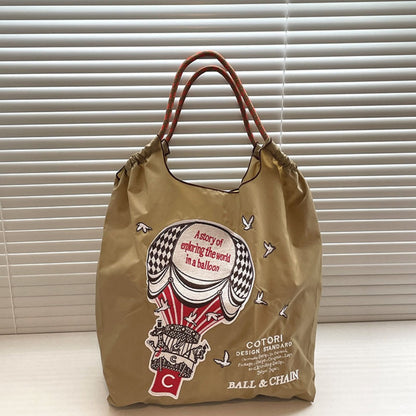 Bolso tote con estampado sencillo de globos aerostáticos, bolso de tela ecológico bordado para mujer, bolso bandolera portátil de nailon 
