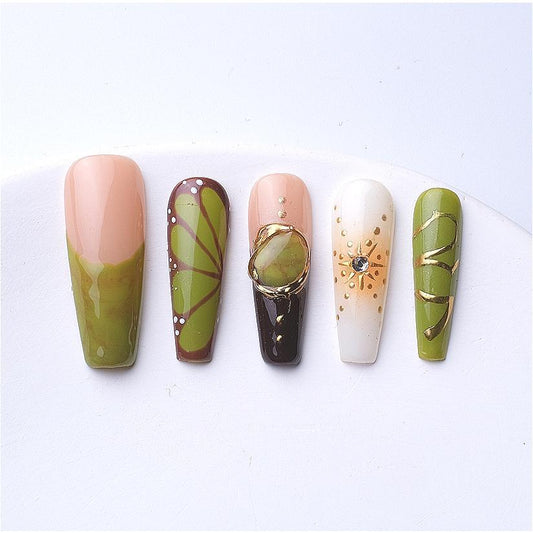 1073 Uñas postizas reutilizables hechas a mano para decoración de uñas