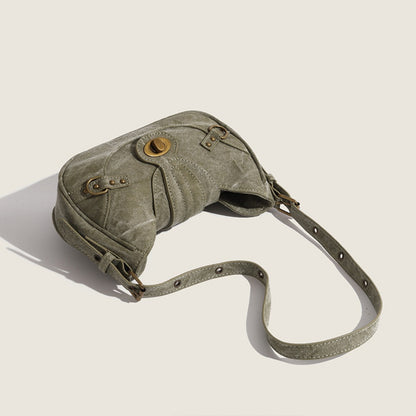 Bolso de hombro vintage verde militar con detalle de empalme – Bolso pequeño y elegante, bolso versátil estilo Spice Girl para primavera y bolso hobo
