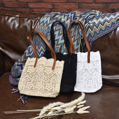 Bolso hobo de encaje para mujer, bolso de hombro para compras, bolso tote calado con bordado de flores 