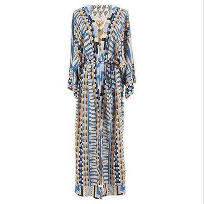 Printed Sexy Cardigan with Belt ¨C Beach Cover-Up, Vacation Bikini Kimono with Tie Waist
