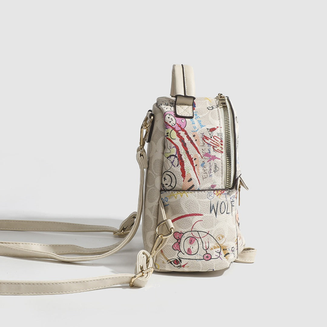 Mochila pequeña de verano, mochila con diseño de oso y grafiti, mochila pequeña para mujer, mini mochila informal de moda para mujer 