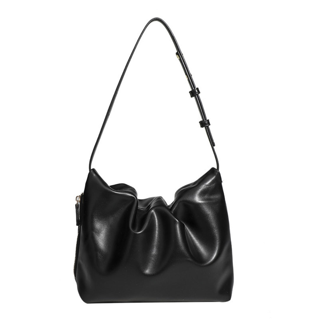 Bolso de hombro sencillo de piel suave con pliegues, diseño para mujer, bolso de hombro con cremallera lateral de color liso, bolso hobo para mujer 