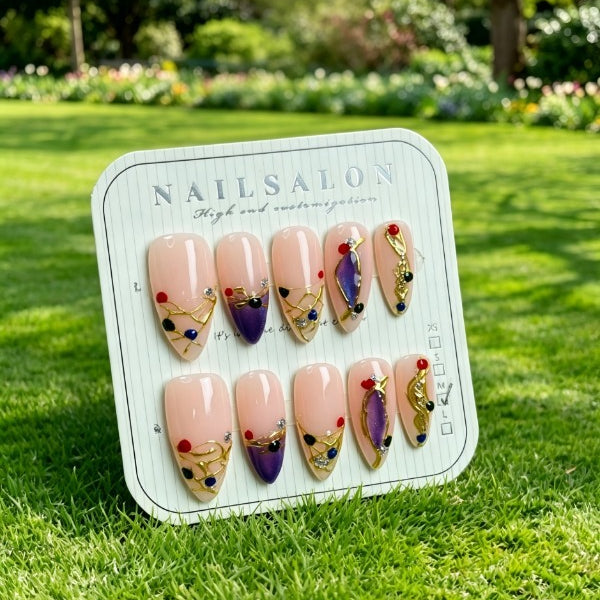 Handmade Flower Press-On Nails 100% handmade press on nails hand-carved color collision nail patch wearing nail piece Spice girl style